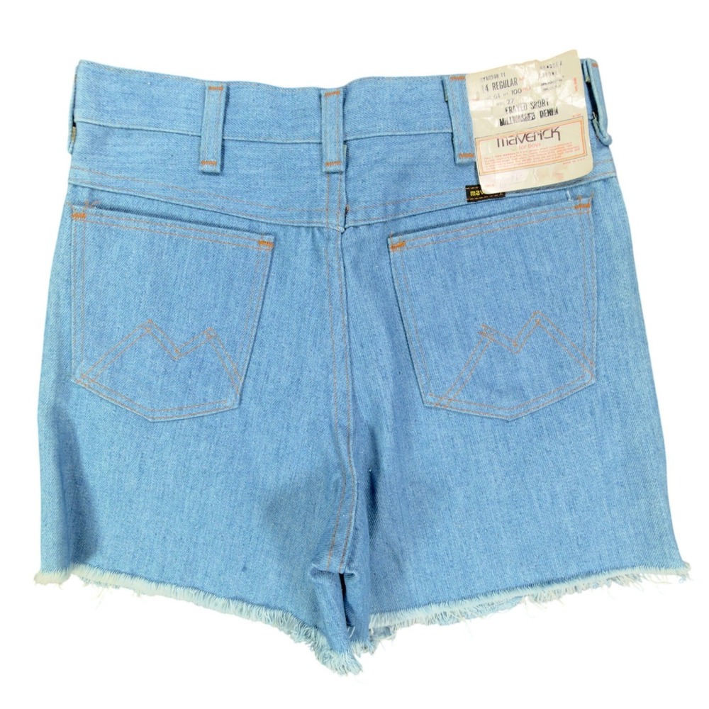 Maverick Vintage 70s Frayed Denim Shorts Boys 14 Regular Light Blue NWT USA